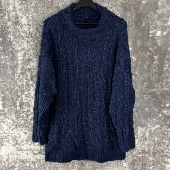 Torrid Plus Size 0 Cowl Neck Cable Knit Out Door Sweater Blue Long Sleeve - Picture 1 of 8